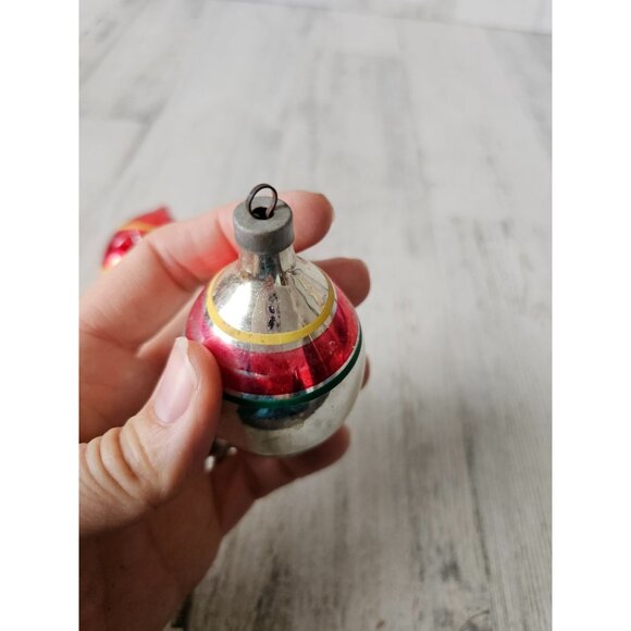 Antique diamond indent teardrop red striped green mercury glass ornament Xmas se - Picture 13 of 14